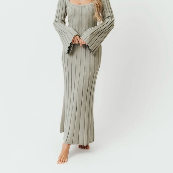 Worth Collective Ribbed Long-Sleeve Maxi Dress in Dark Green - Picture 2 of 5